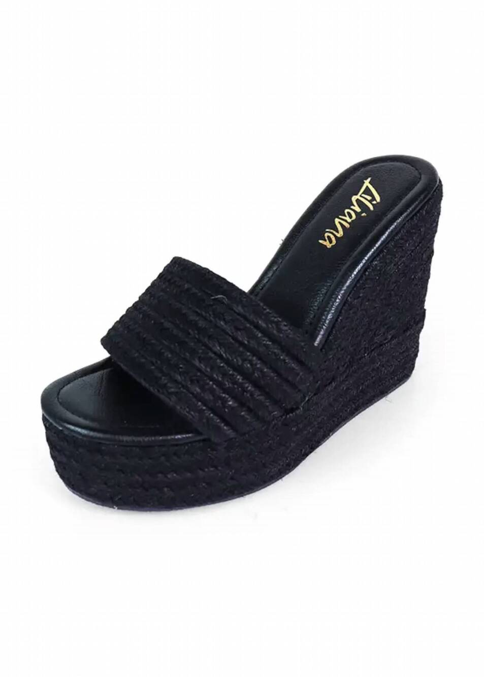 NEW LILIANA women's juliet raffia wedge sandal in black